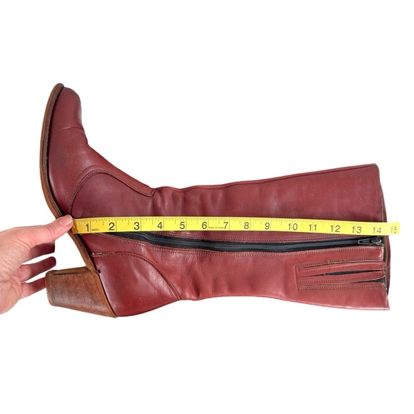 Vintage 70s Dexter Western Boots Tall Heeled Leather Oxblood Red Made USA | 8.5 - Picture 15 of 15